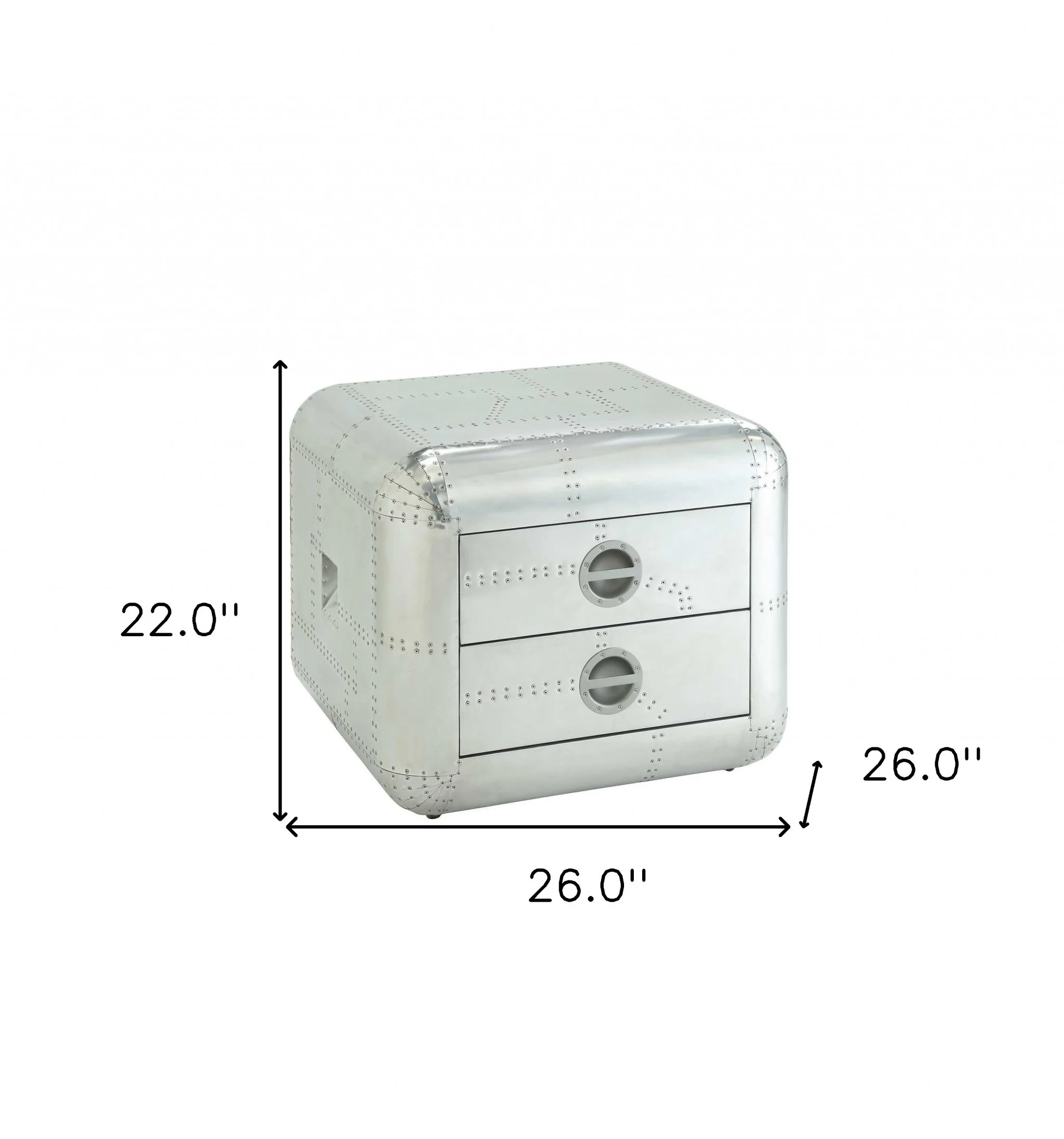 22" Silver Aluminum Aviator Trunk Style Square End Table With Two Drawers By Homeroots - Image 6