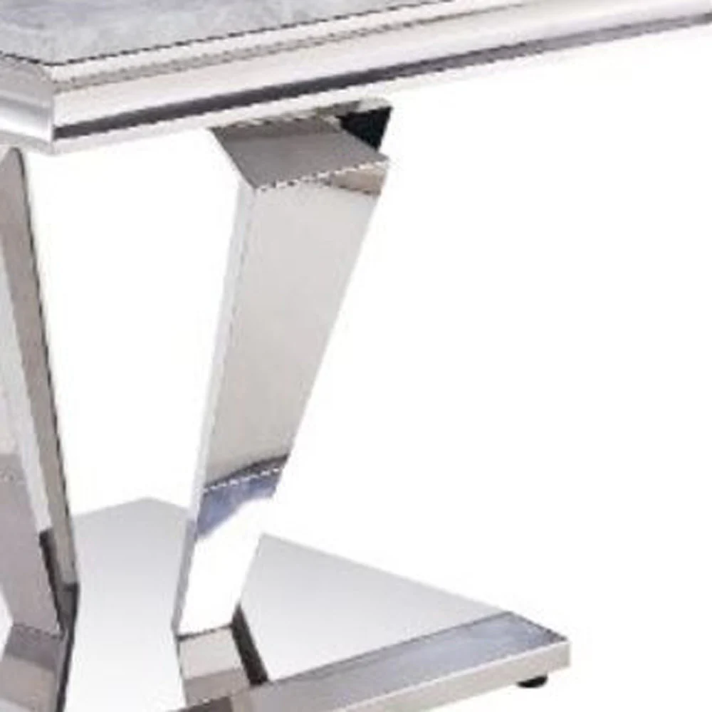 22" Silver And Light Gray Marble Look And Stainless Steel Square End Table By Homeroots - Image 4