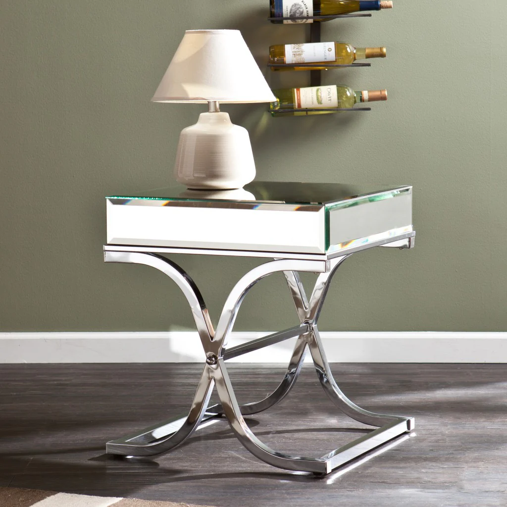 22" Silver Glass And Iron Square Mirrored End Table By Homeroots - Image 2