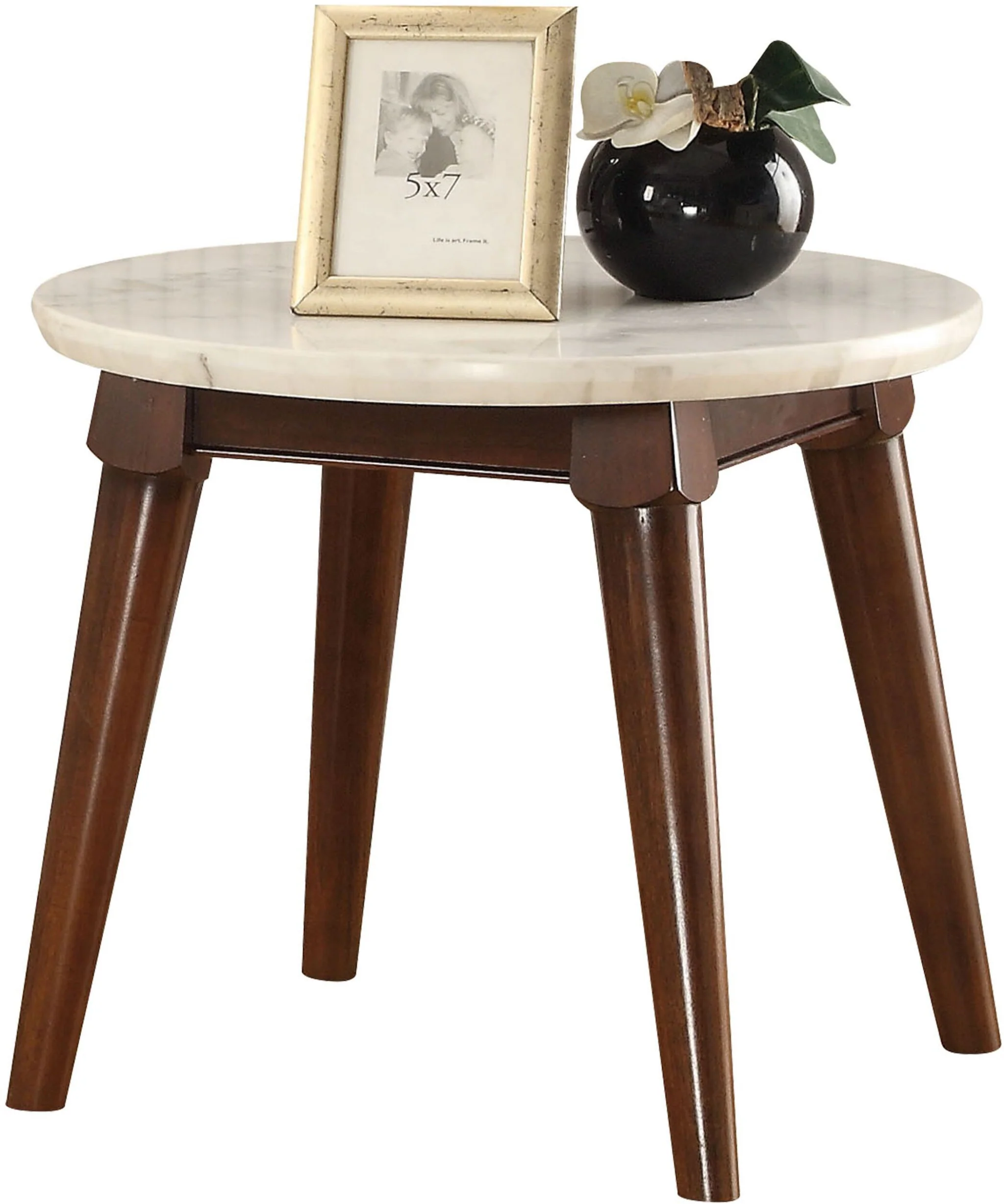 22" Walnut And White Faux Marble Round End Table By Homeroots - Image 2