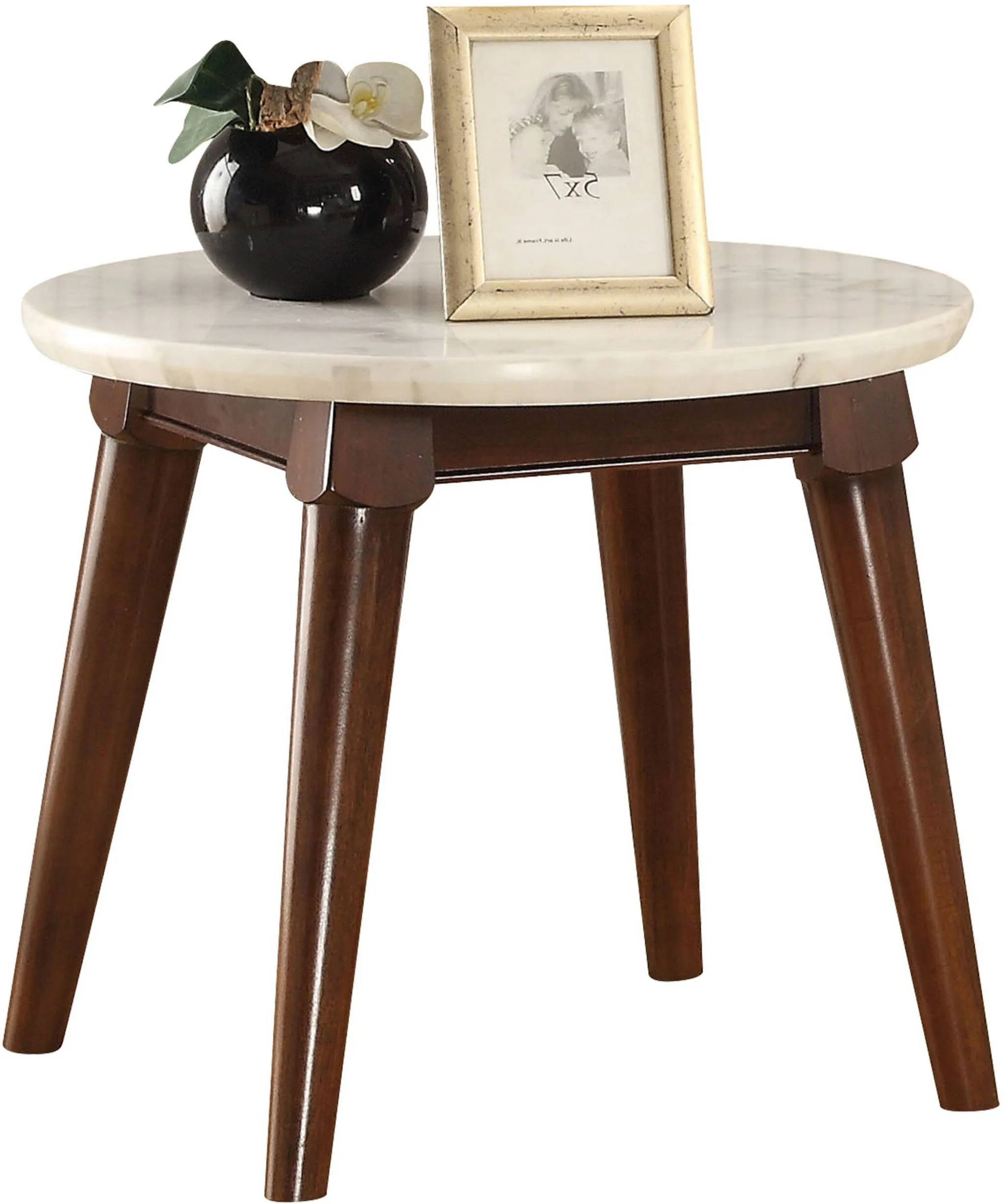 22" Walnut And White Faux Marble Round End Table By Homeroots - Image 4