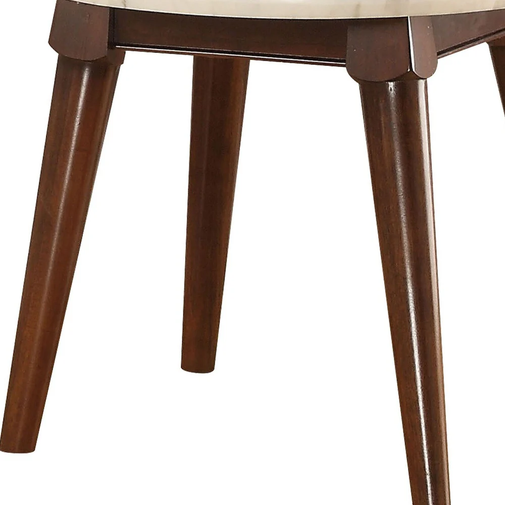 22" Walnut And White Faux Marble Round End Table By Homeroots - Image 5