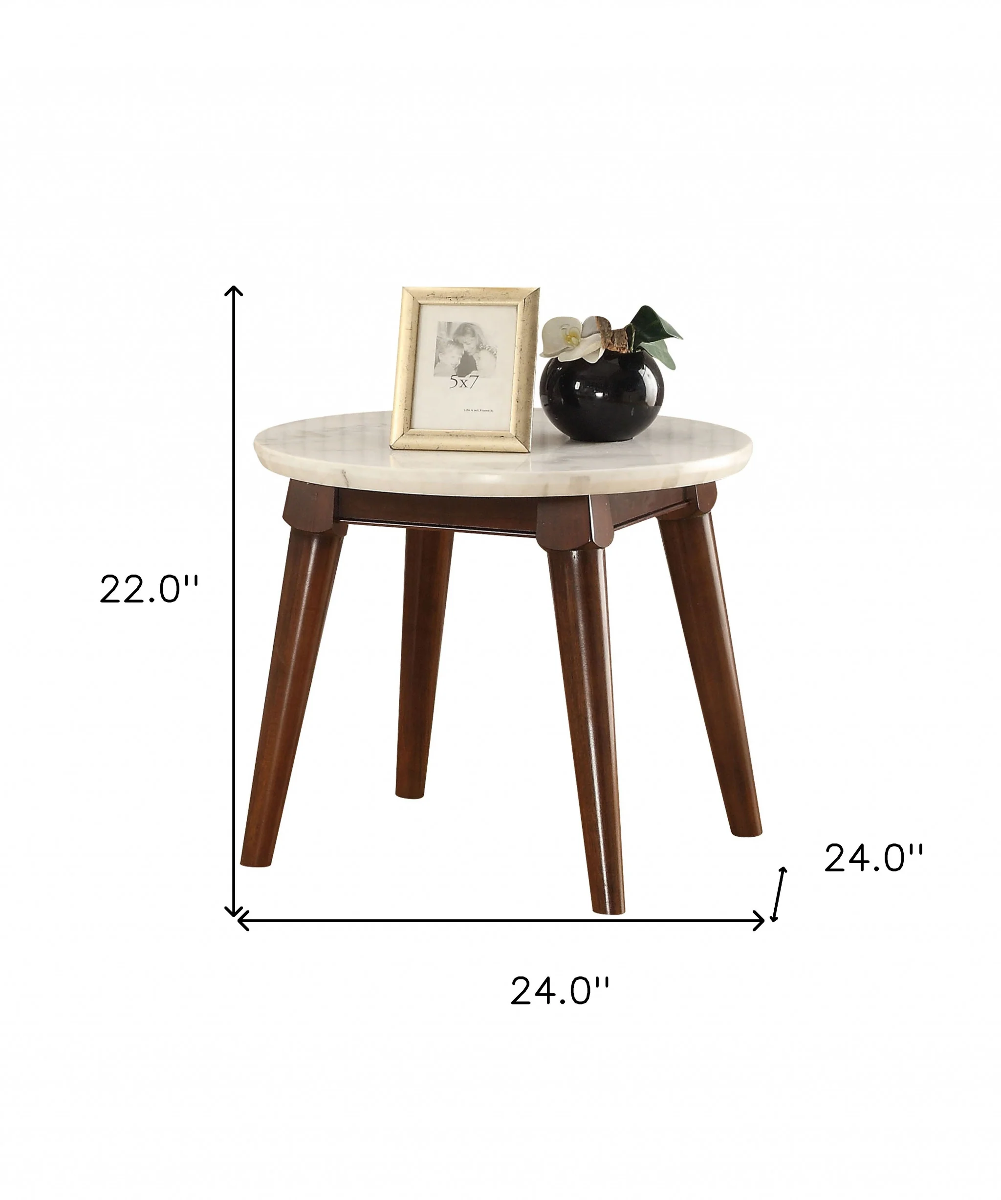 22" Walnut And White Faux Marble Round End Table By Homeroots - Image 7