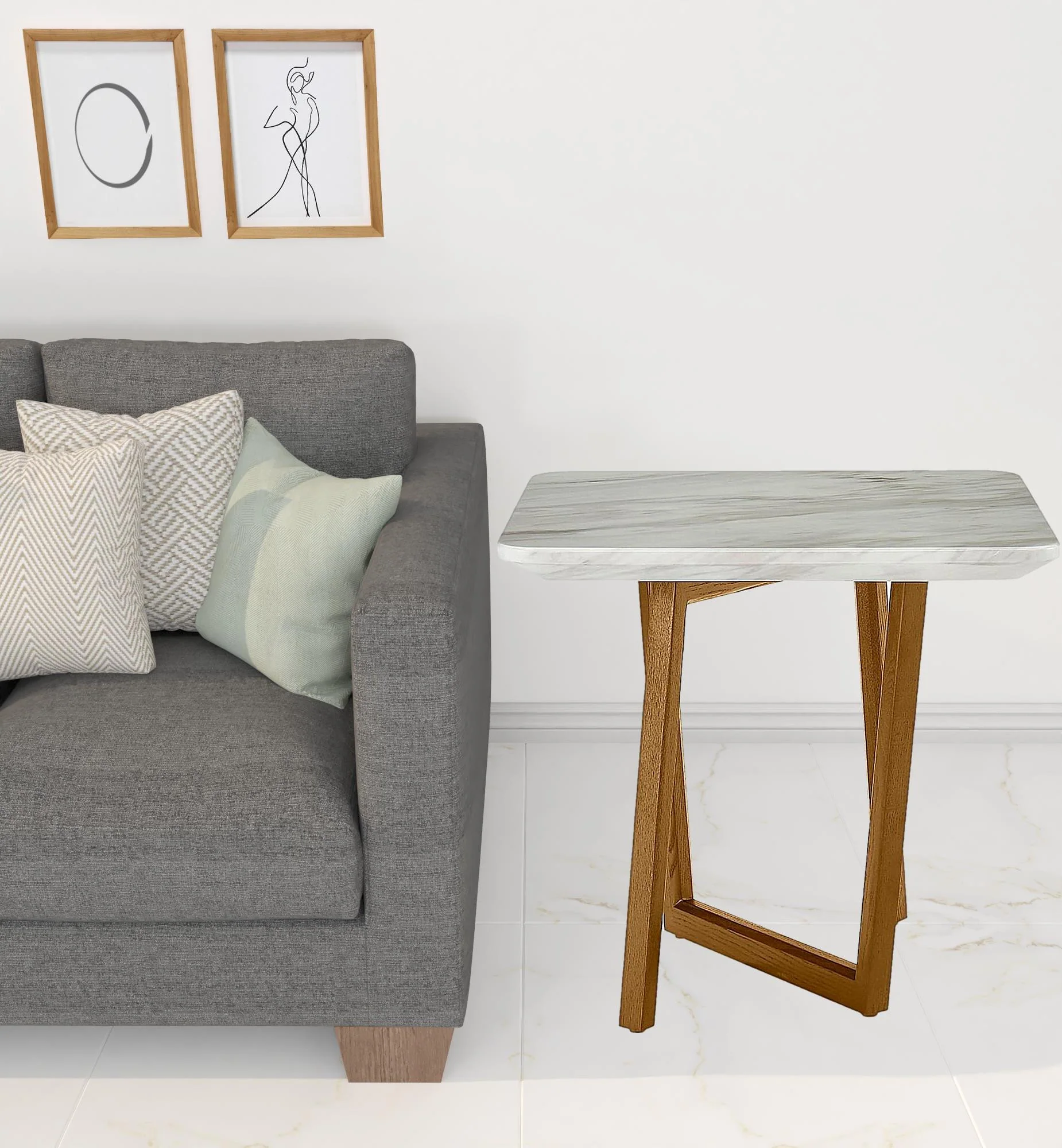 22" Walnut And White Faux Marble Square End Table By Homeroots - Image 3