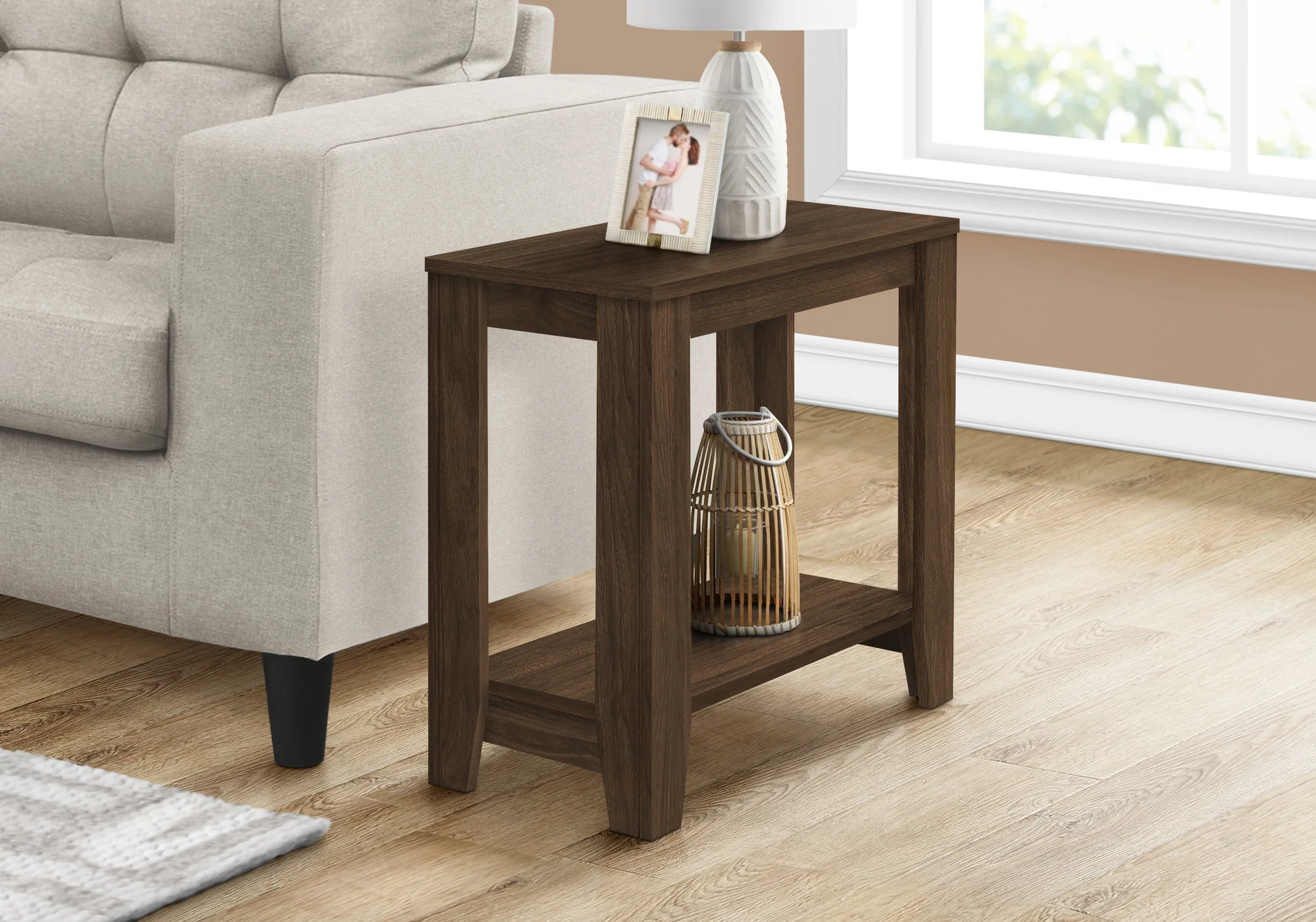 22" Walnut End Table With Shelf By Homeroots - Image 2