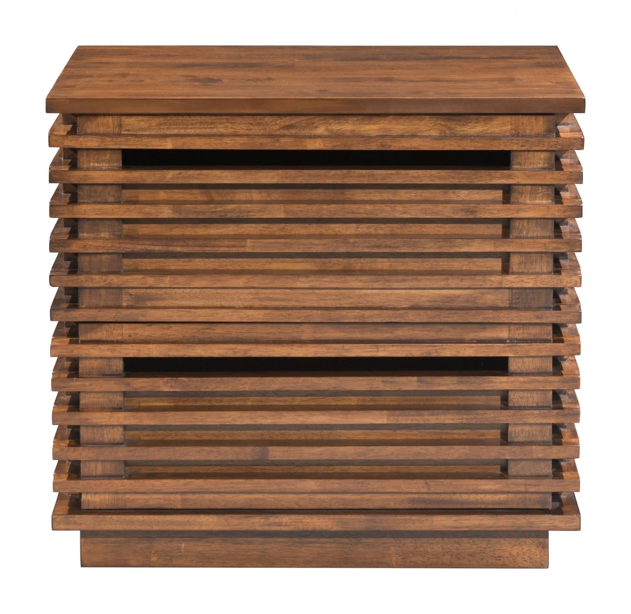 22" Walnut Solid Wood Modern Slat Design End Table with Drawers By Homeroots - Image 2
