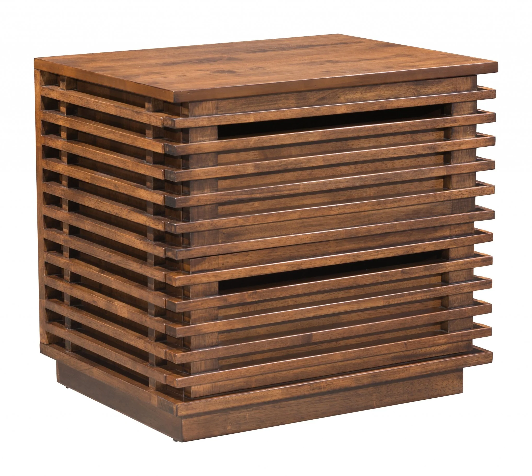 22" Walnut Solid Wood Modern Slat Design End Table with Drawers By Homeroots - Image 3