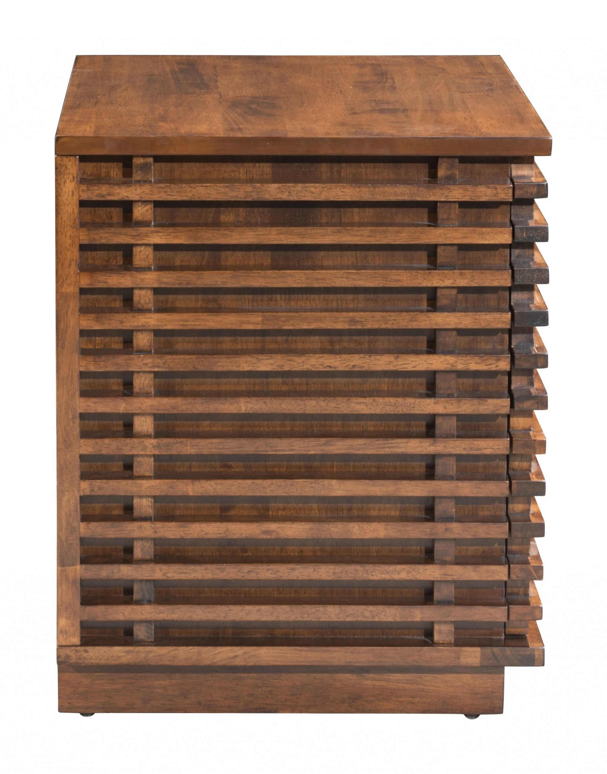 22" Walnut Solid Wood Modern Slat Design End Table with Drawers By Homeroots - Image 4