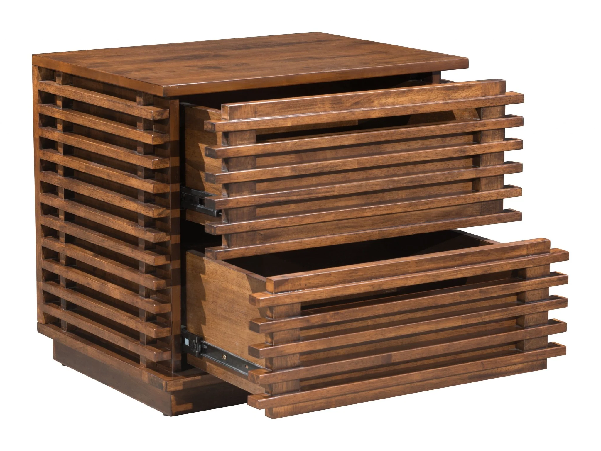 22" Walnut Solid Wood Modern Slat Design End Table with Drawers By Homeroots - Image 6
