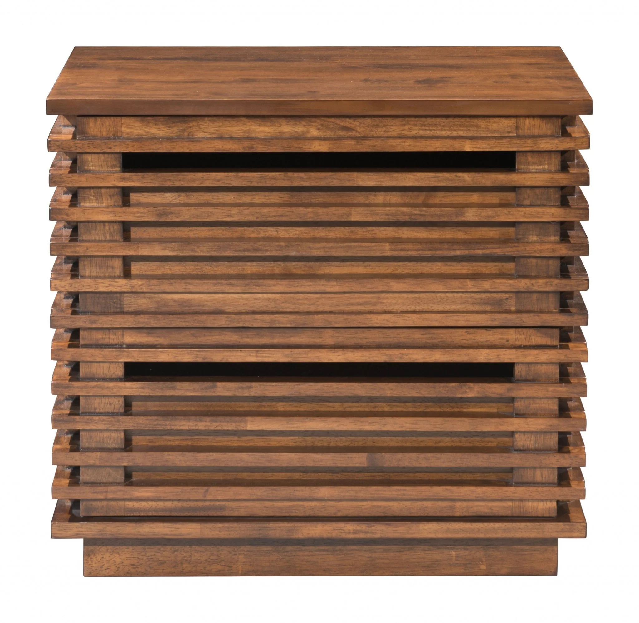 22" Walnut Solid Wood Modern Slat Design End Table with Drawers By Homeroots - Image 8