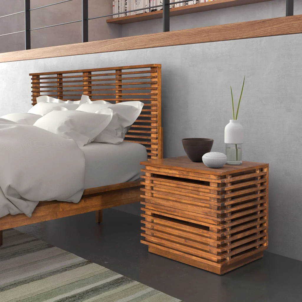 22" Walnut Solid Wood Modern Slat Design End Table with Drawers By Homeroots - Image 9