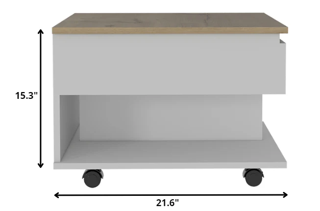 22" White And Light Oak Manufactured Wood Rectangular Coffee Table With Drawer By Homeroots - Image 4
