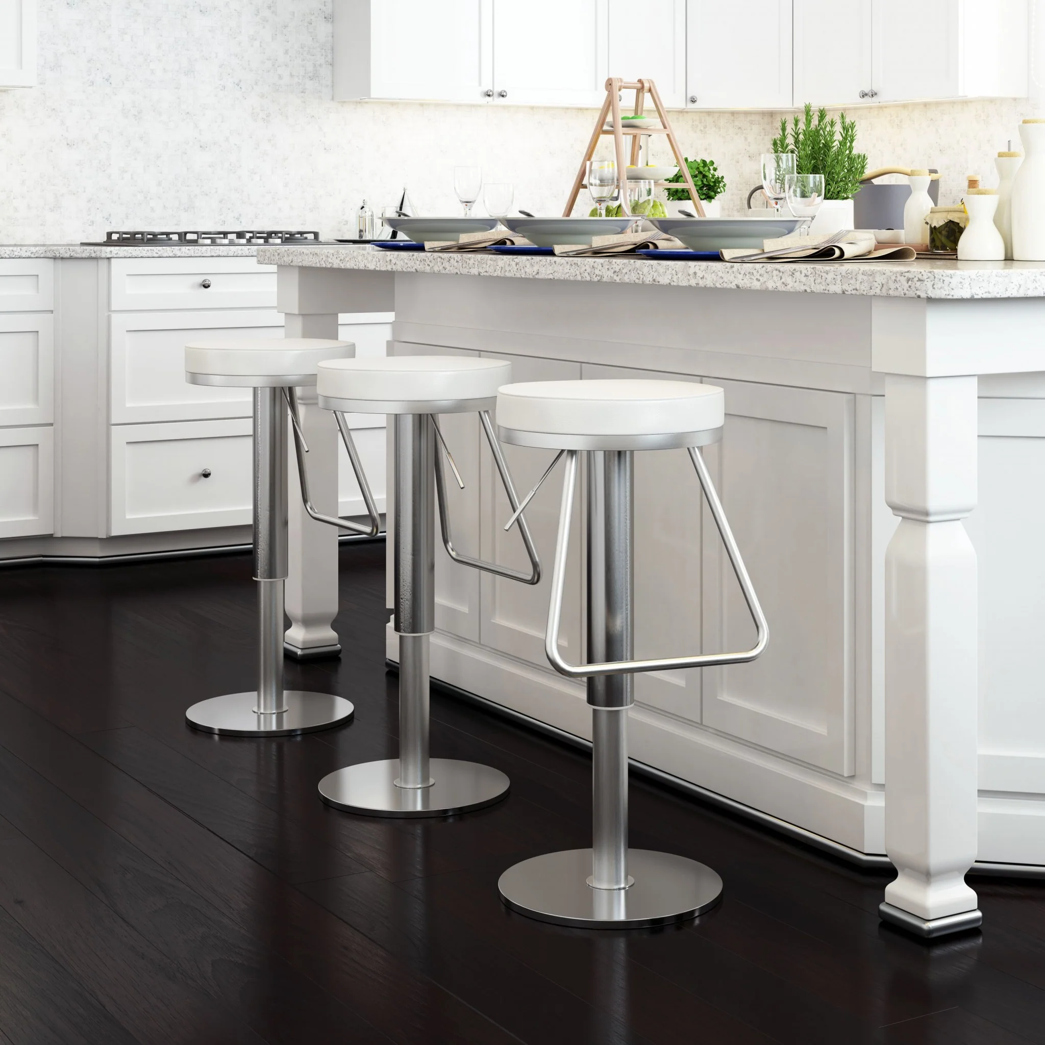 22" White And Silver Steel Swivel Backless Bar Height Chair With Footrest By Homeroots - Image 6