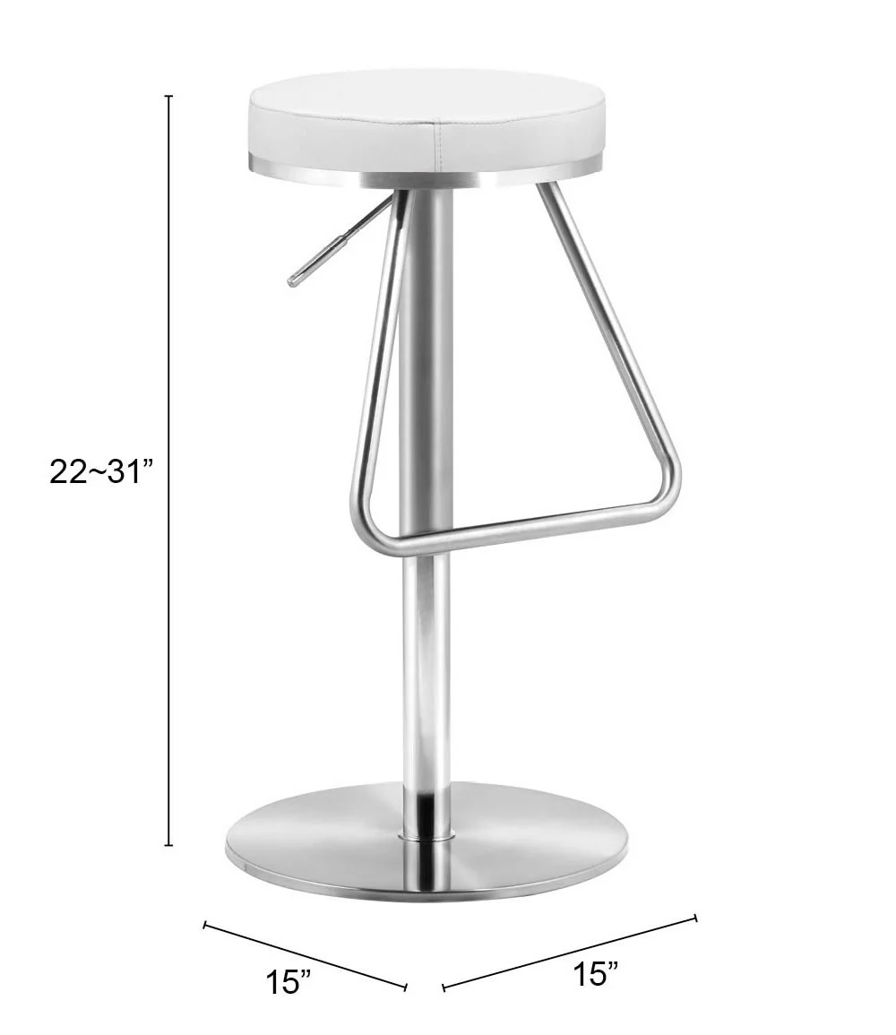 22" White And Silver Steel Swivel Backless Bar Height Chair With Footrest By Homeroots - Image 7