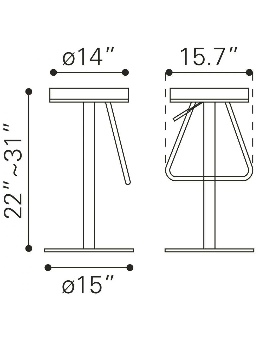 22" White And Silver Steel Swivel Backless Bar Height Chair With Footrest By Homeroots - Image 8