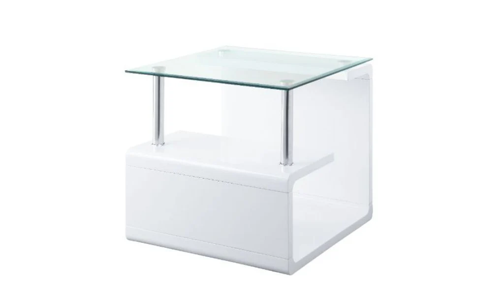 22" White Glass and Wood Square End Table With Two Shelves By Homeroots - Image 2