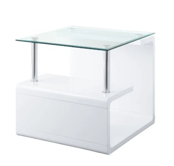 22" White Glass and Wood Square End Table With Two Shelves By Homeroots - Image 4