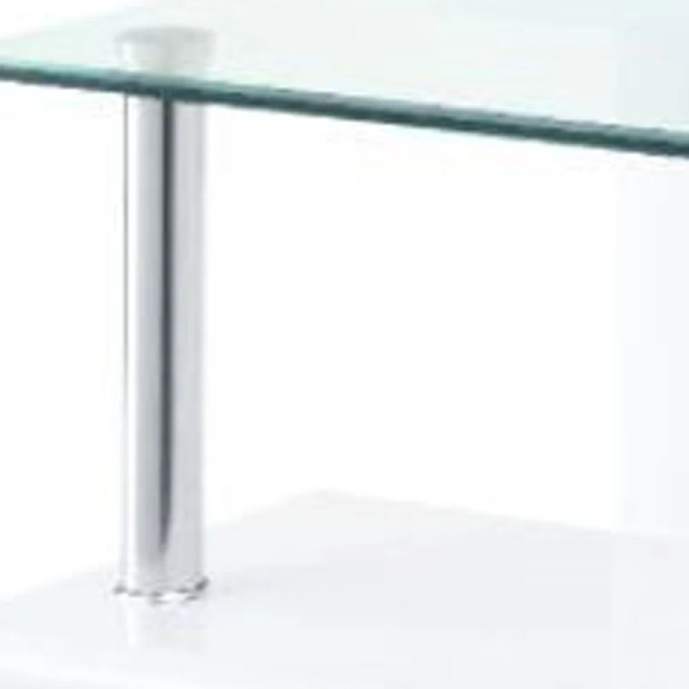 22" White Glass and Wood Square End Table With Two Shelves By Homeroots - Image 5