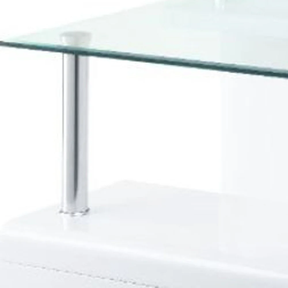 22" White Glass and Wood Square End Table With Two Shelves By Homeroots - Image 6