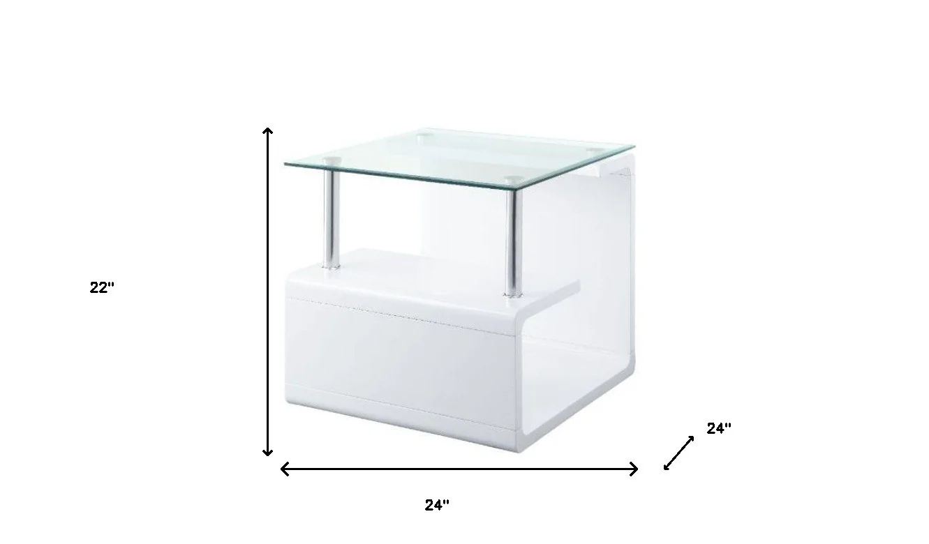 22" White Glass and Wood Square End Table With Two Shelves By Homeroots - Image 7