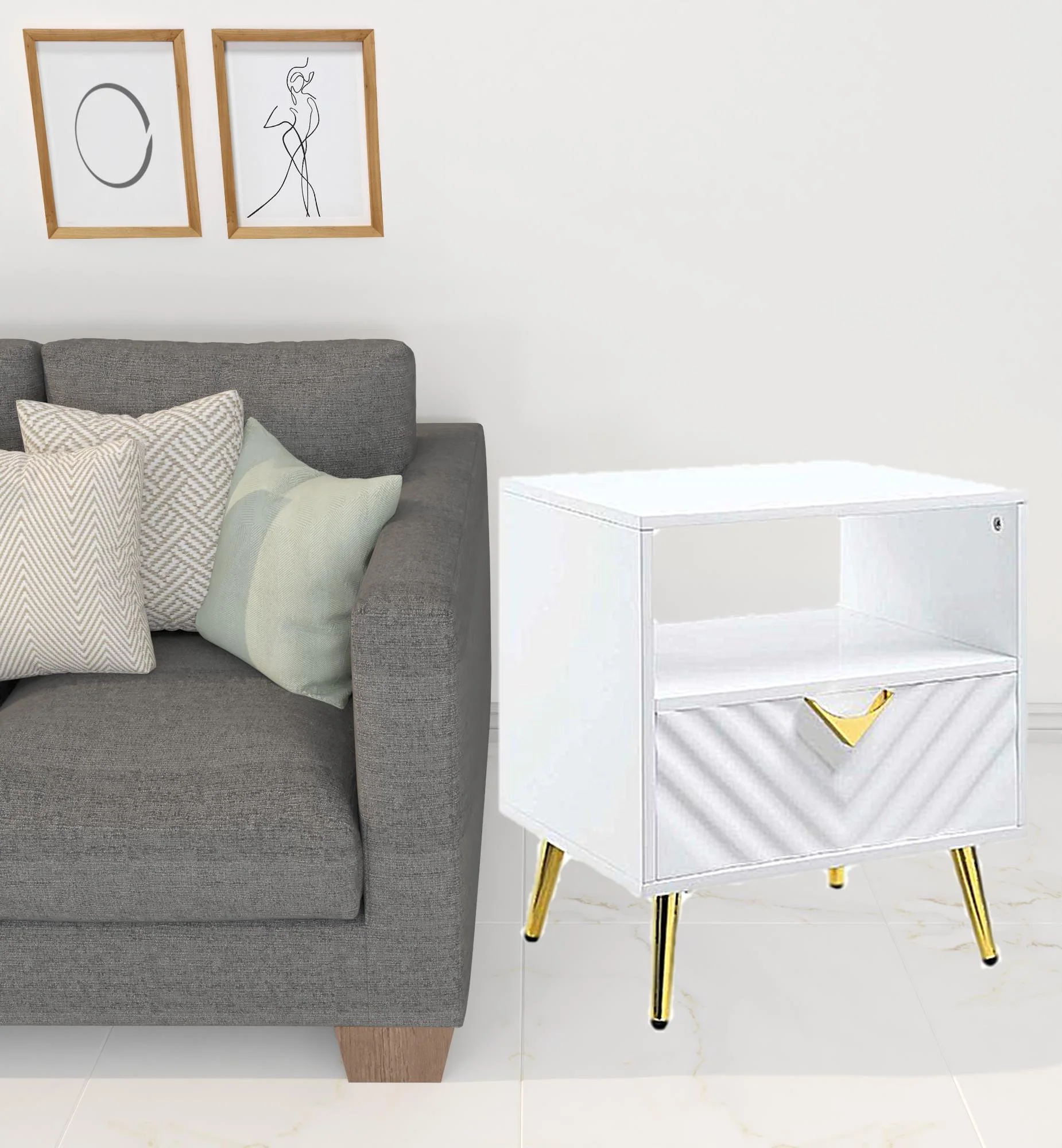 22" White Manufactured Wood And Metal Rectangular End Table With Drawer And Shelf By Homeroots - Image 2