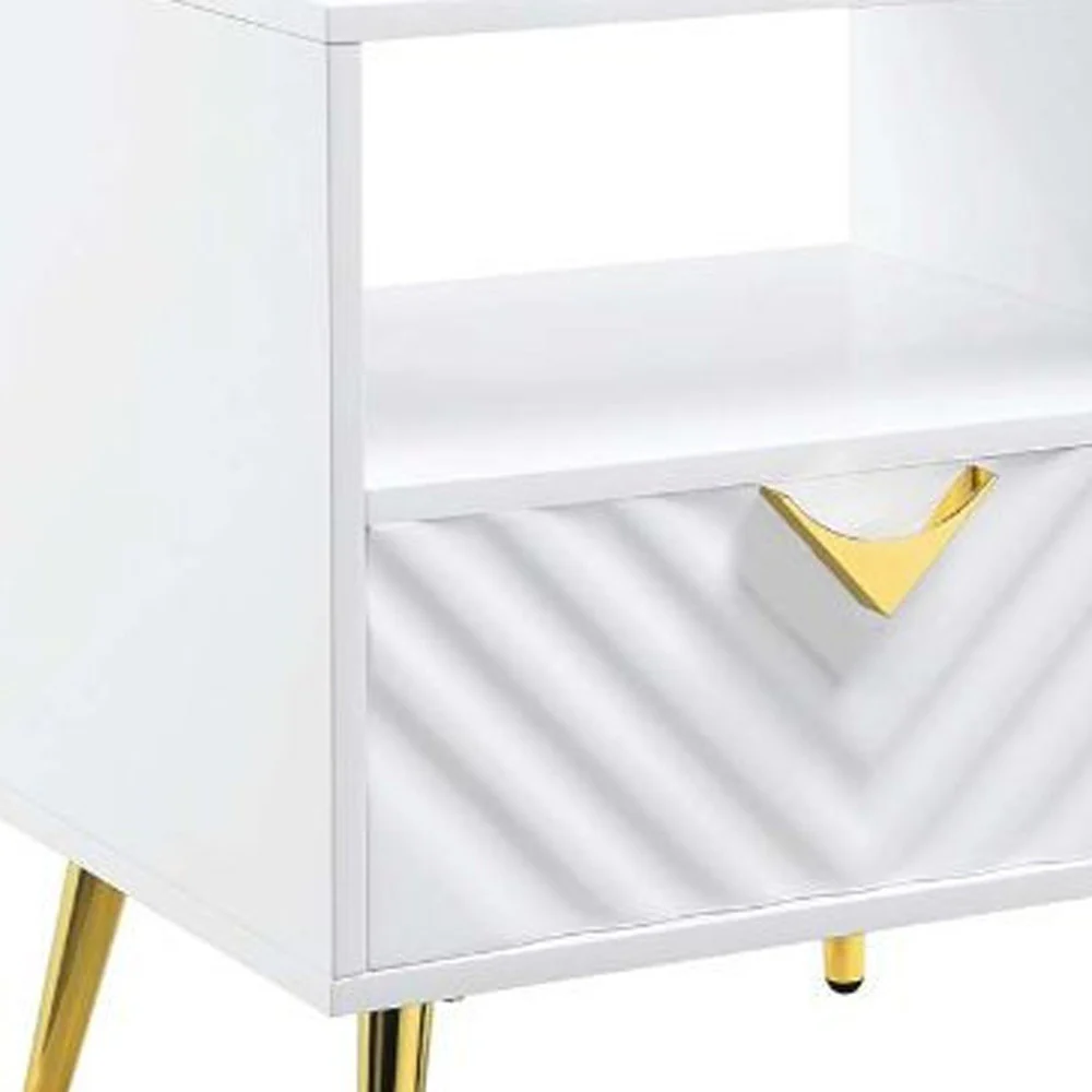 22" White Manufactured Wood And Metal Rectangular End Table With Drawer And Shelf By Homeroots - Image 3