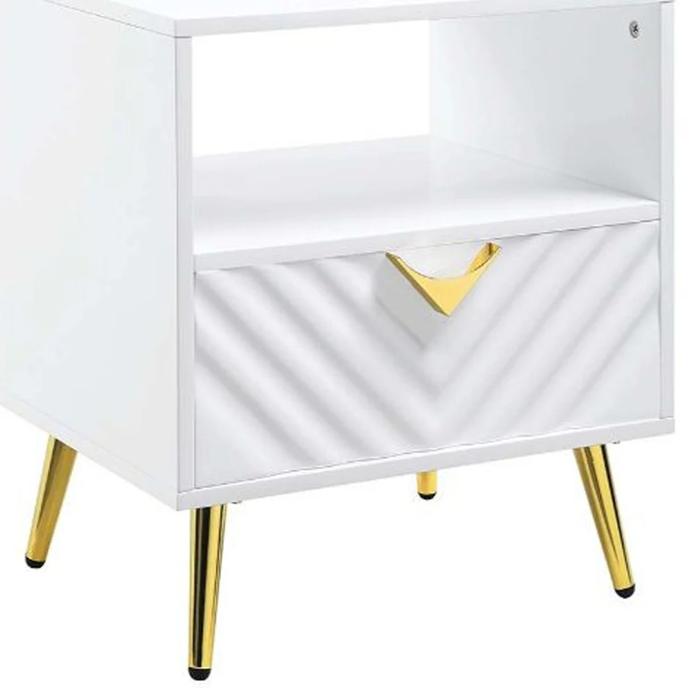 22" White Manufactured Wood And Metal Rectangular End Table With Drawer And Shelf By Homeroots - Image 4
