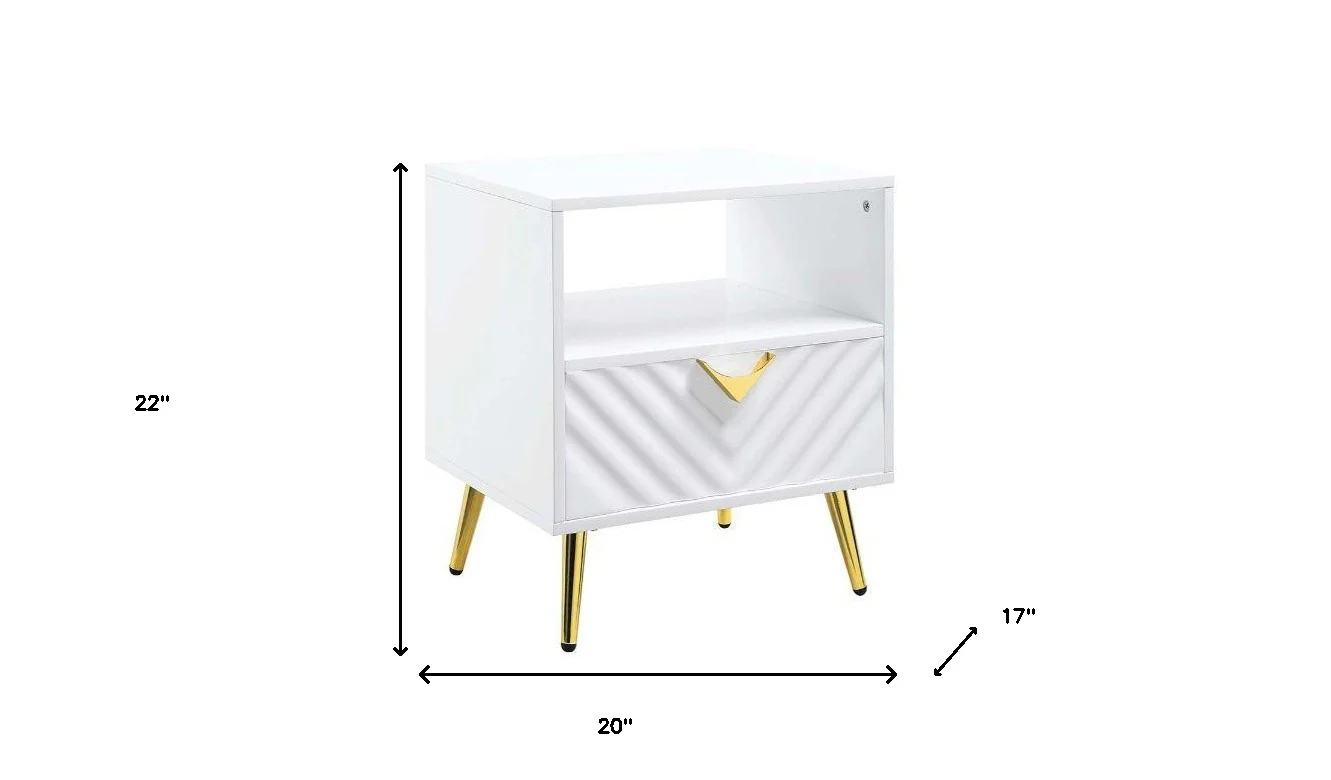 22" White Manufactured Wood And Metal Rectangular End Table With Drawer And Shelf By Homeroots - Image 5