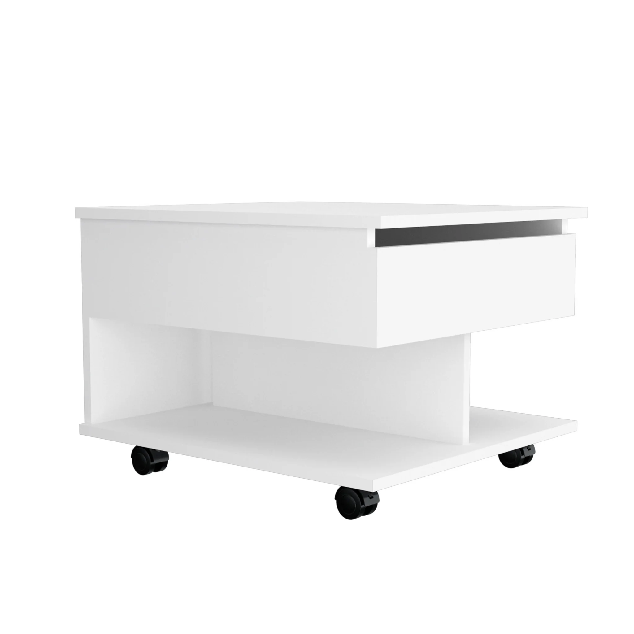 22" White Manufactured Wood Rectangular Lift Top Coffee Table With Drawer By Homeroots - Image 2