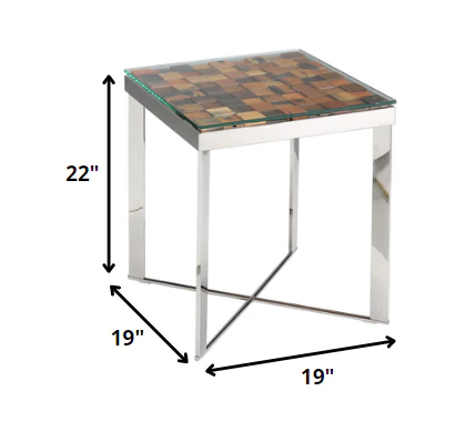 22' Wood Steel and Glass End Table By Homeroots - Image 2