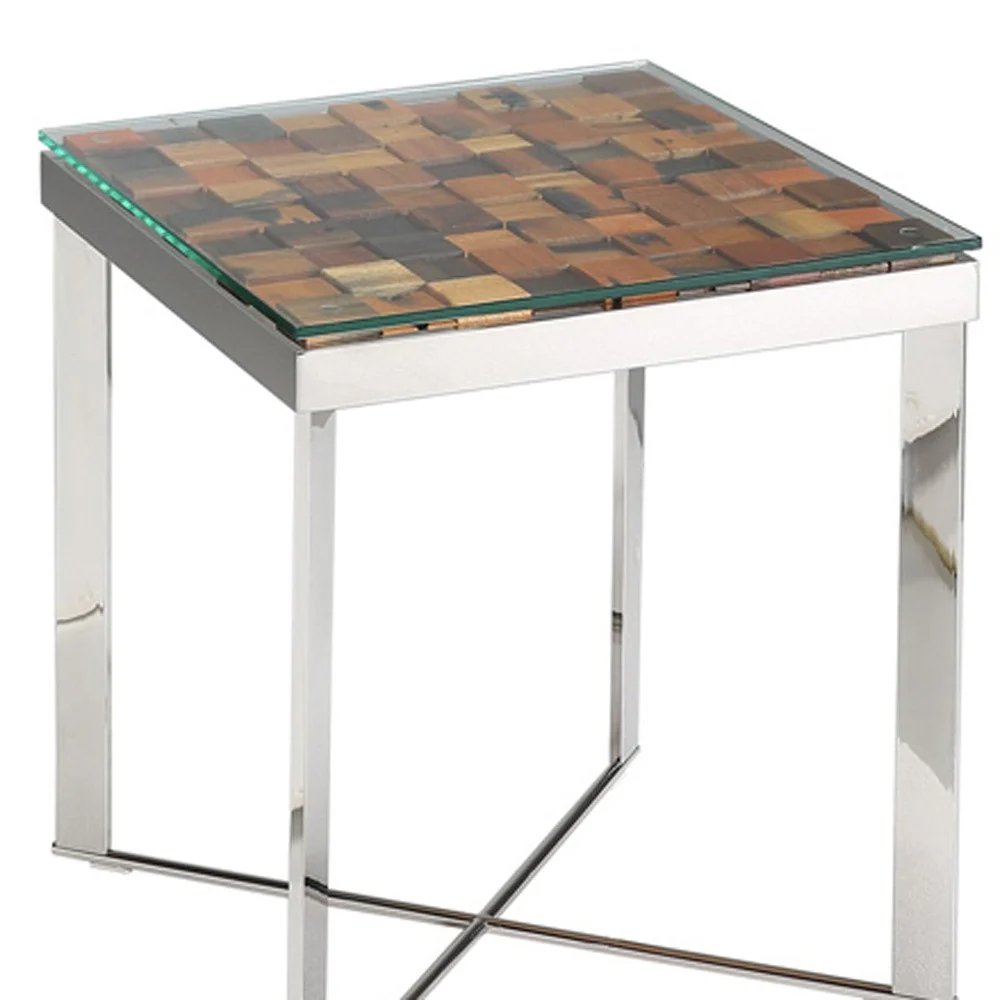 22' Wood Steel and Glass End Table By Homeroots - Image 4