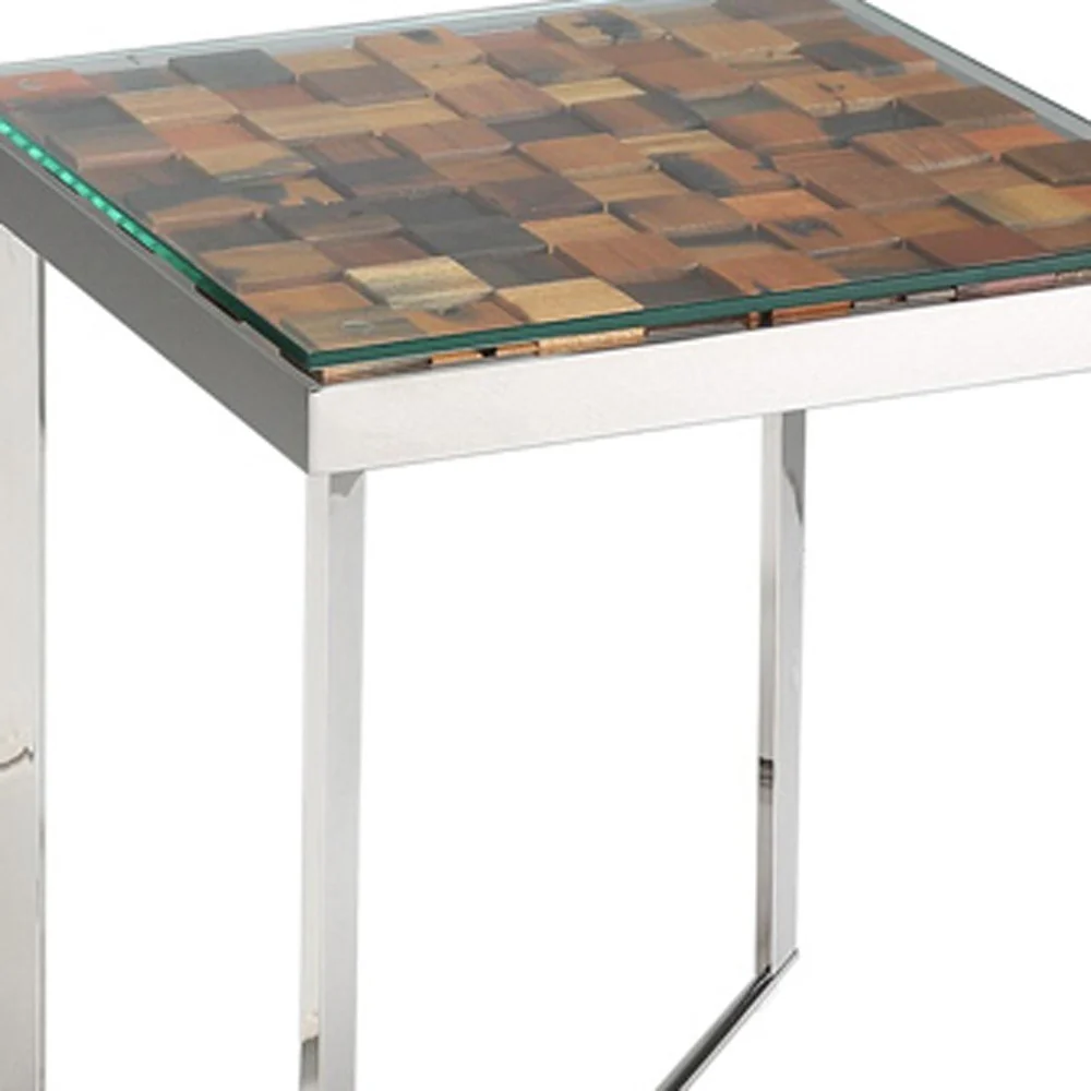 22' Wood Steel and Glass End Table By Homeroots - Image 5