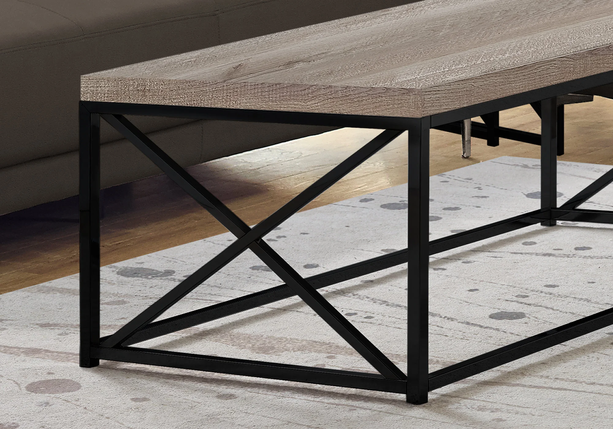 22" X 44" X 17" Taupe  Black  Particle Board  Metal  Coffee Table By Homeroots - Image 2