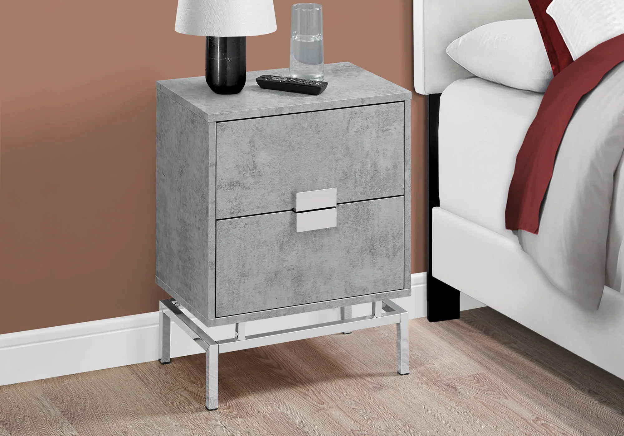 23.5" Grey Cement White Particle Board And Chrome Metal Accent Table By Homeroots - Image 3
