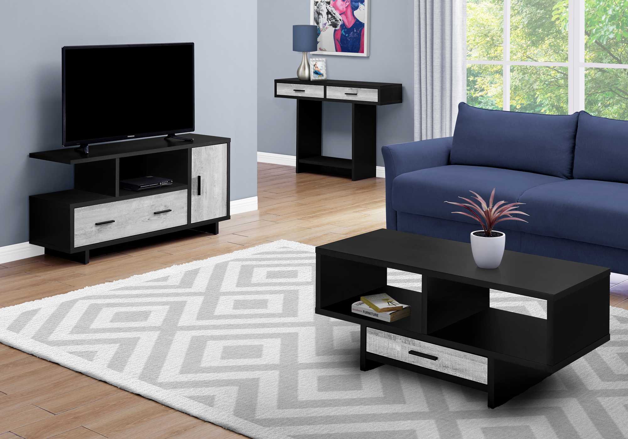 23.75" Black And Grey Particle Board Laminate And Mdf TV Stand With Storage By Homeroots - Image 3