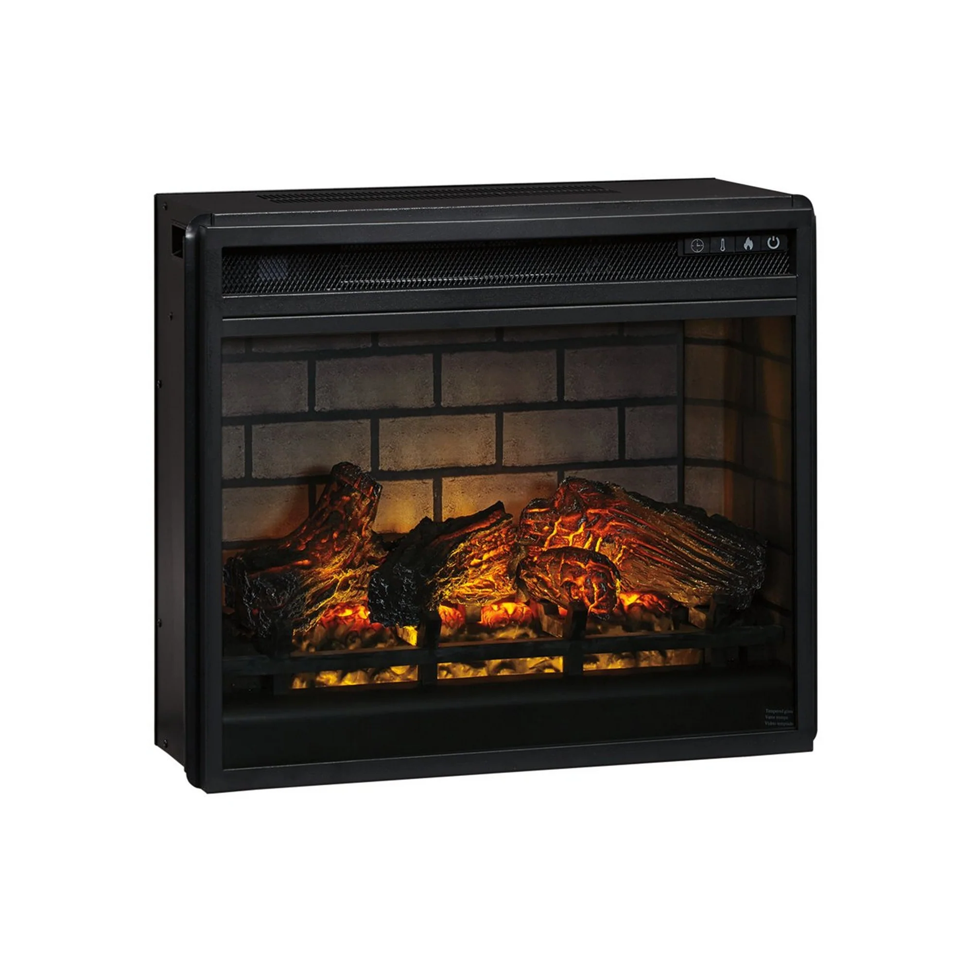 23.75 Inch Metal Fireplace Inset With 7 Level Temperature Setting Black By Benzara - Image 3