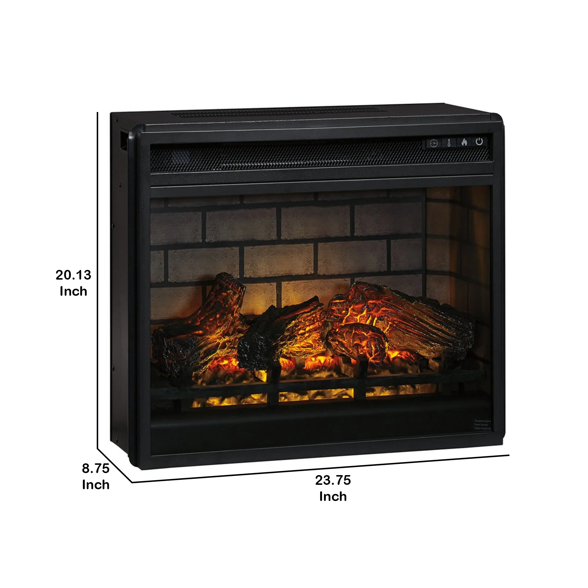23.75 Inch Metal Fireplace Inset With 7 Level Temperature Setting Black By Benzara - Image 5