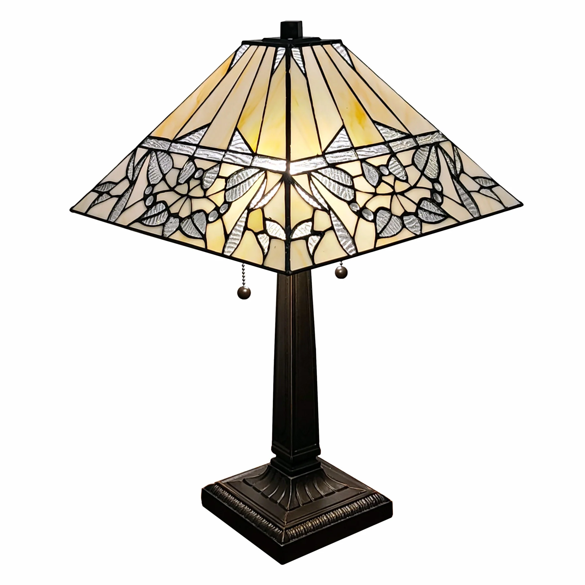 23" Amber and Clear Leaves Stained Glass Two Light Mission Style Table Lamp By Homeroots - Image 2
