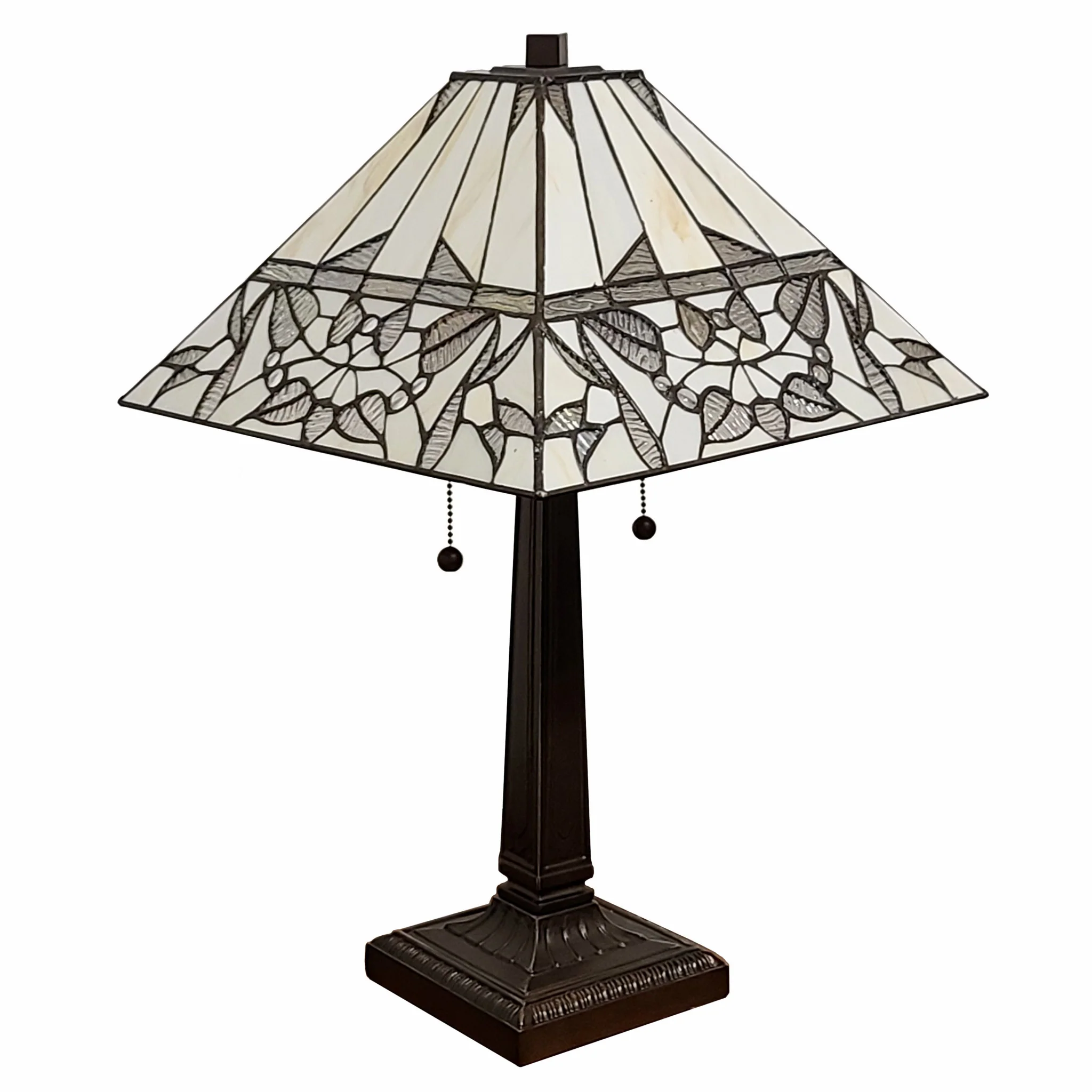 23" Amber and Clear Leaves Stained Glass Two Light Mission Style Table Lamp By Homeroots - Image 3