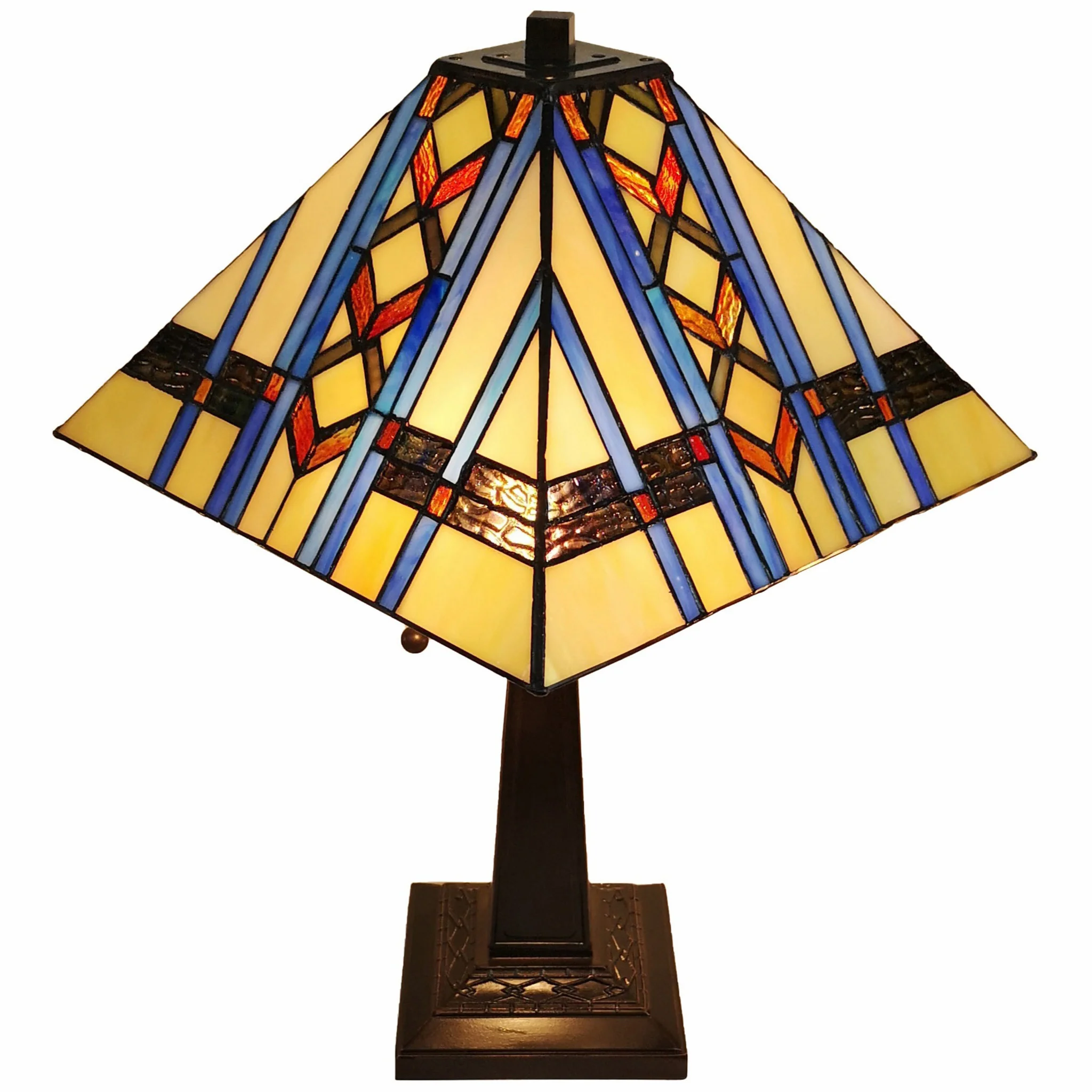 23" Amber Brown and Blue Stained Glass Two Light Mission Style Table Lamp By Homeroots - Image 4
