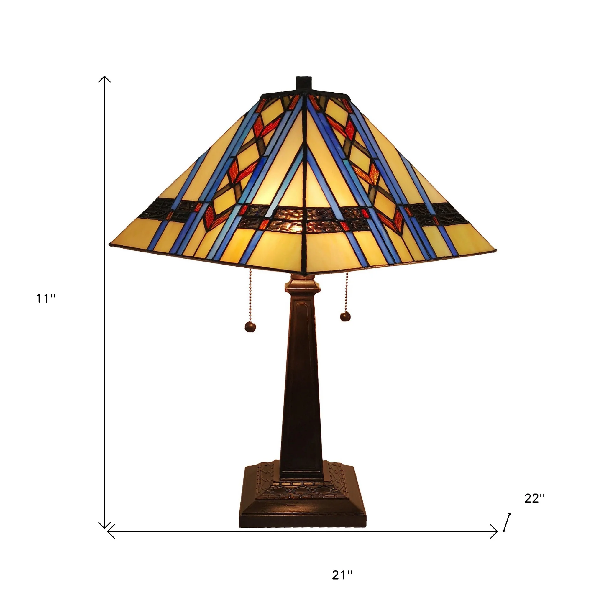 23" Amber Brown and Blue Stained Glass Two Light Mission Style Table Lamp By Homeroots - Image 5