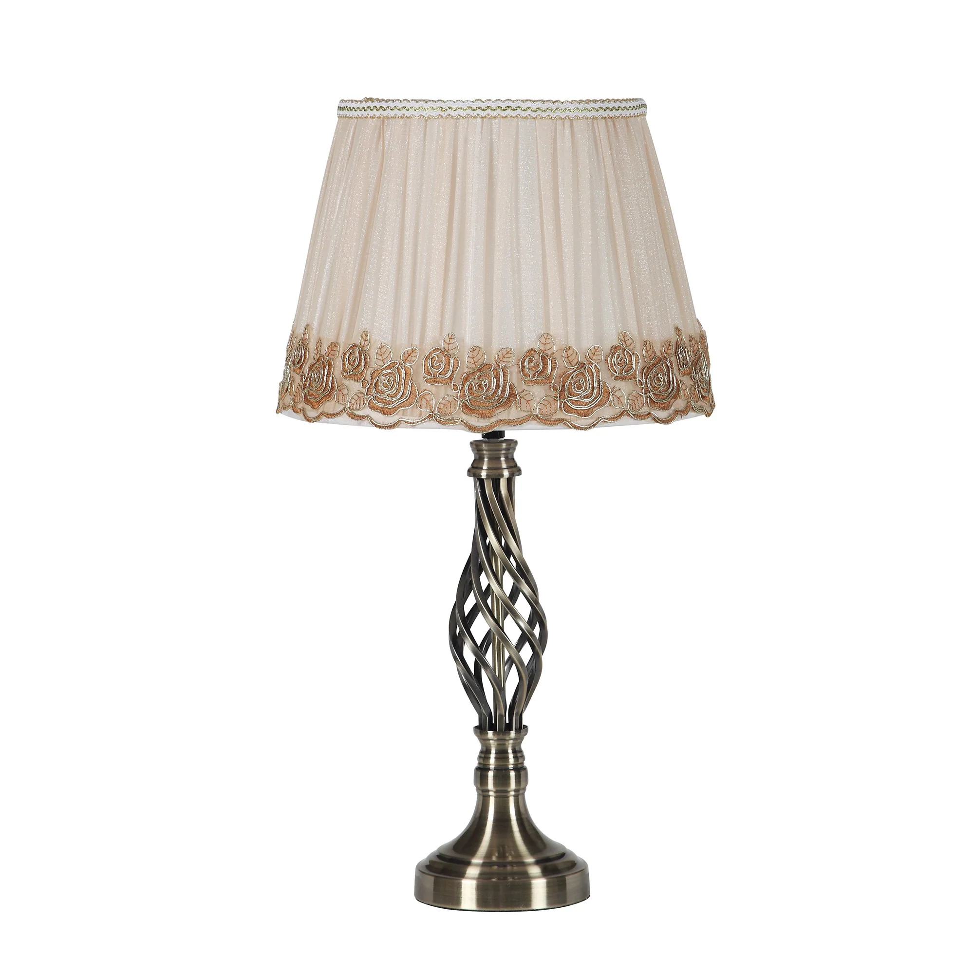 23" Antiqued Brass Metal Table Lamp With White And Brown Classic Empire Shade By Homeroots - Image 2