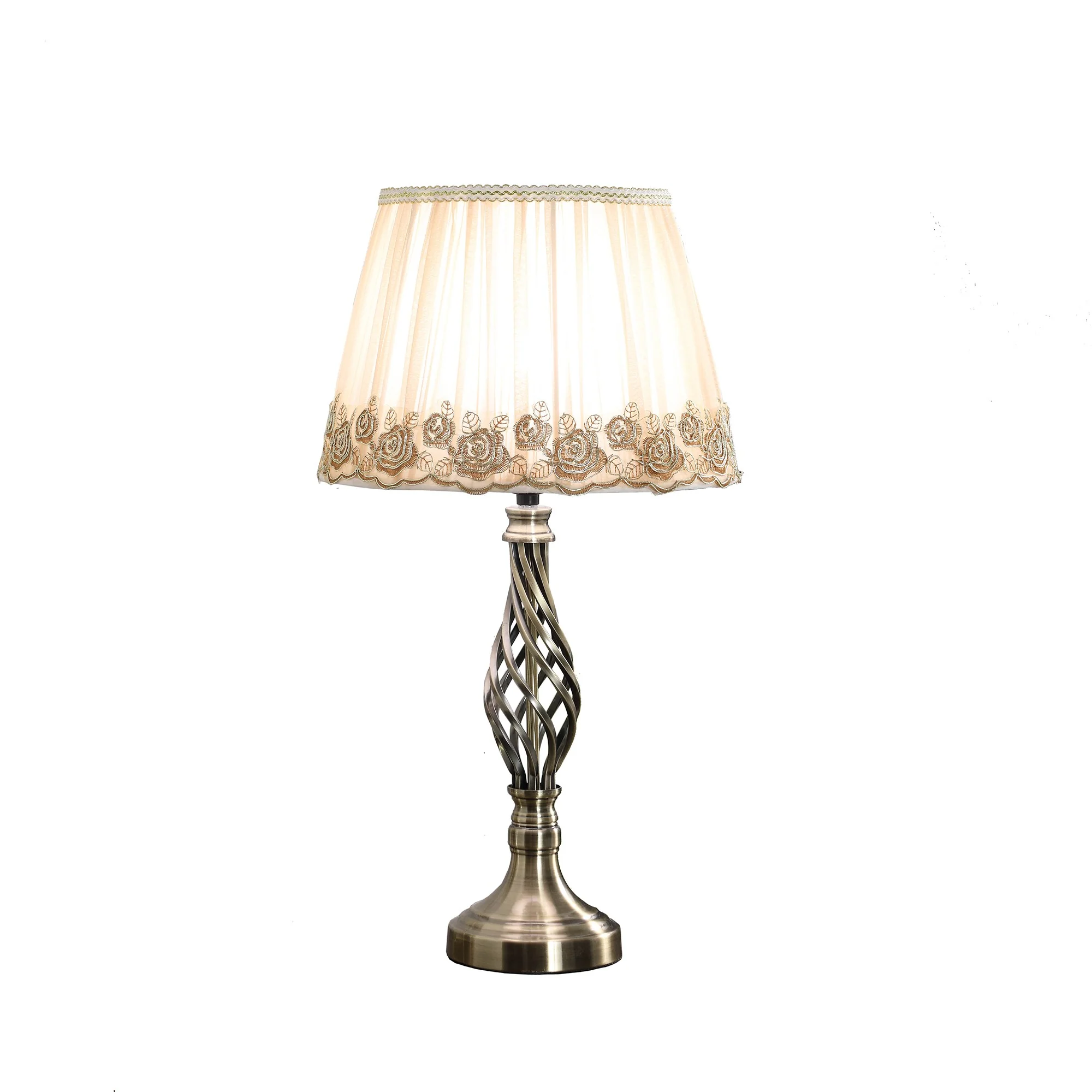23" Antiqued Brass Metal Table Lamp With White And Brown Classic Empire Shade By Homeroots - Image 3