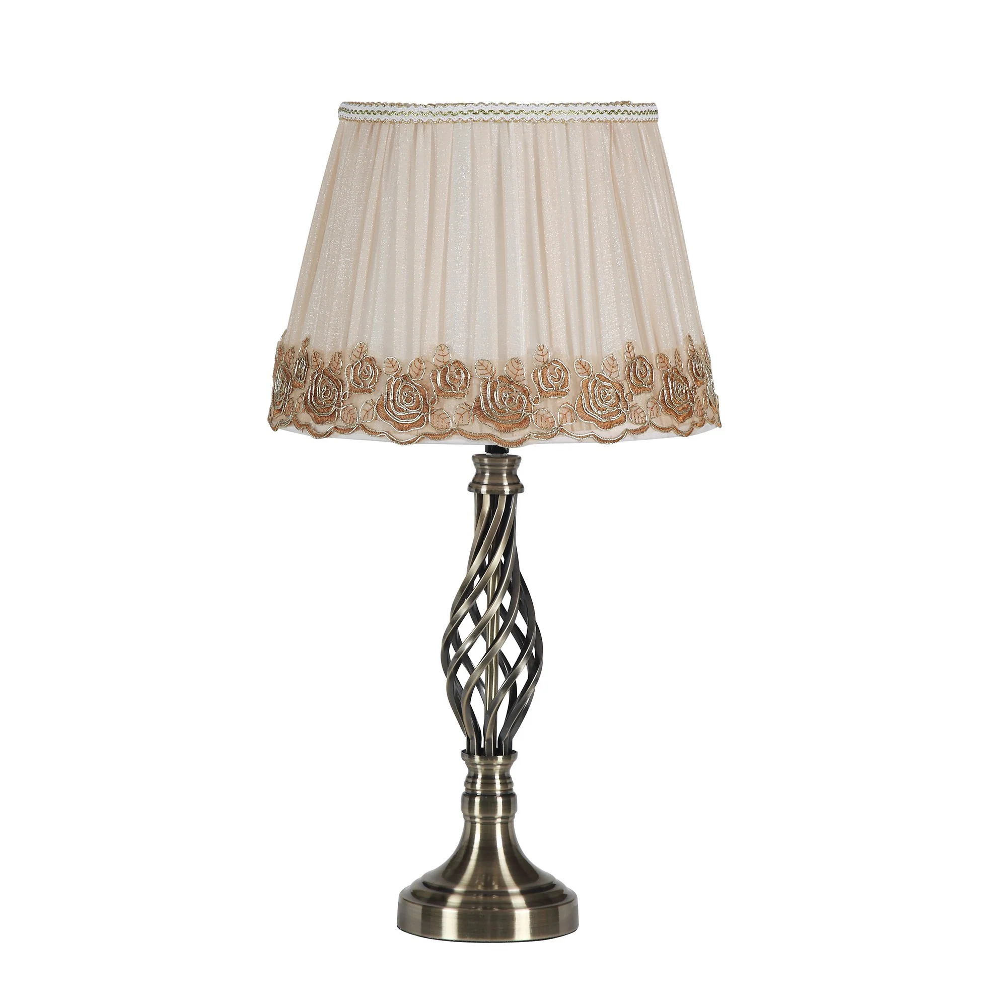 23" Antiqued Brass Metal Table Lamp With White And Brown Classic Empire Shade By Homeroots - Image 4