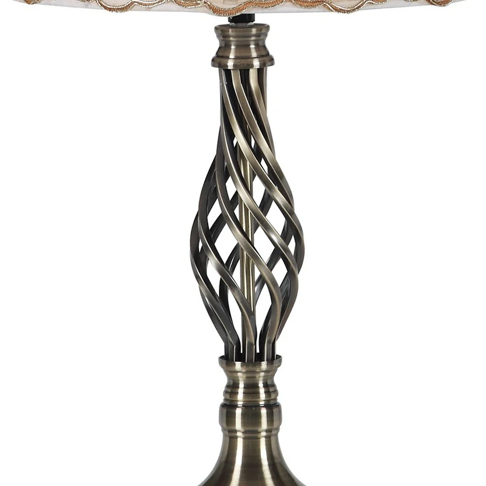 23" Antiqued Brass Metal Table Lamp With White And Brown Classic Empire Shade By Homeroots - Image 5
