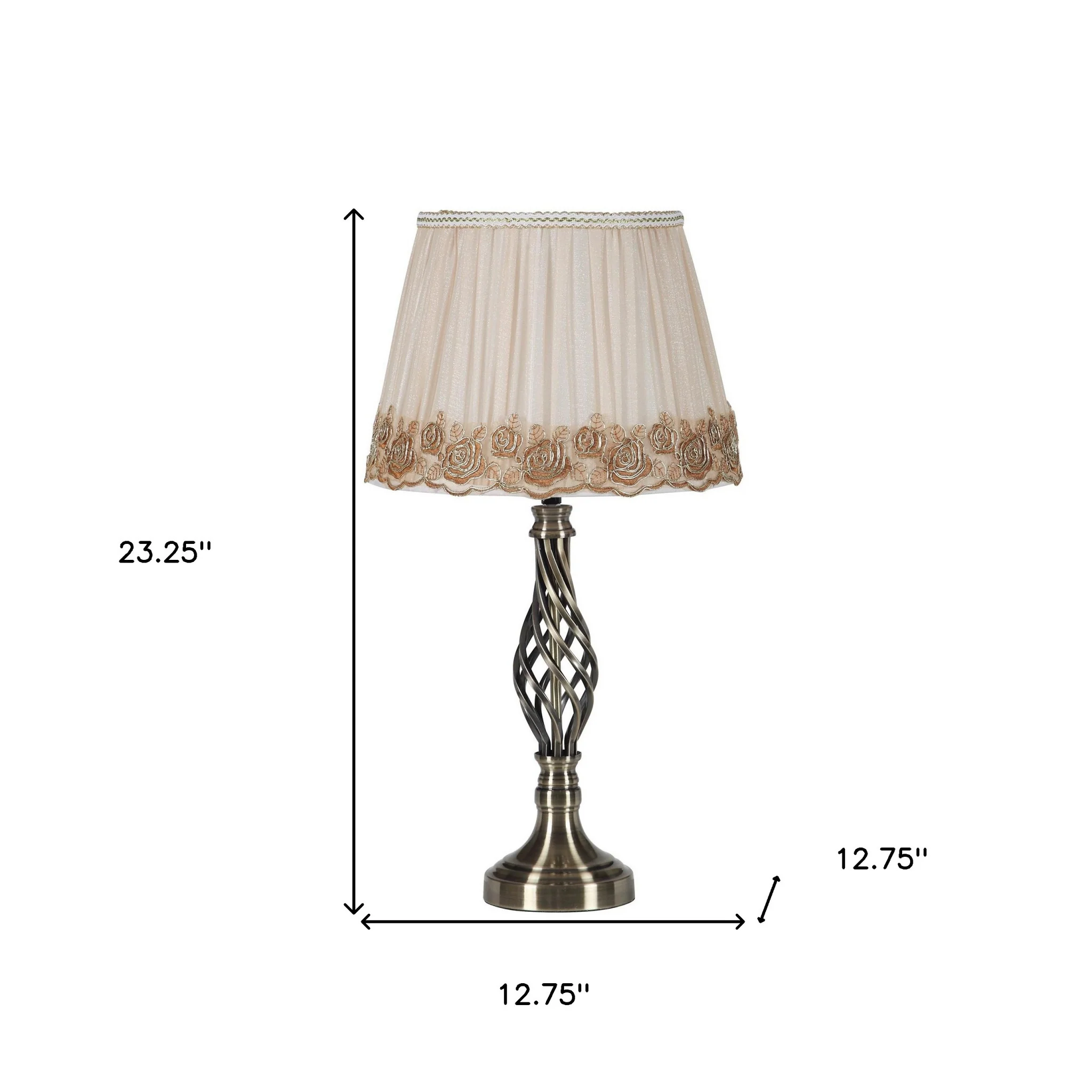 23" Antiqued Brass Metal Table Lamp With White And Brown Classic Empire Shade By Homeroots - Image 7
