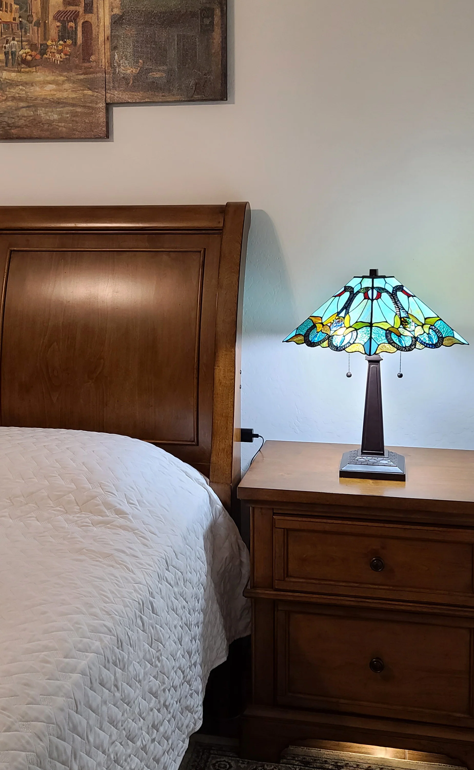 23" Aqua Blues and Amber Abstract Stained Glass Two Light Mission Style Table Lamp By Homeroots - Image 4