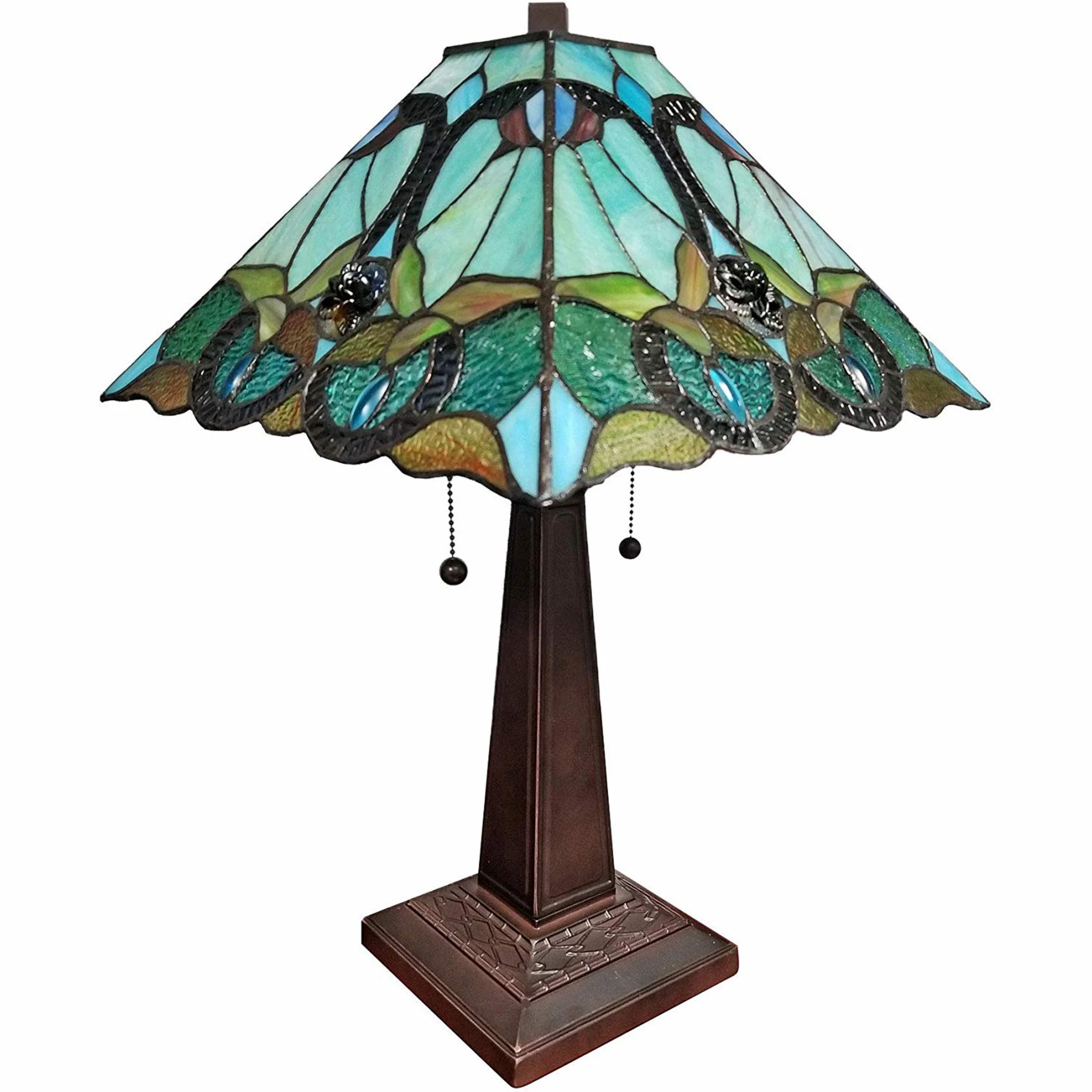 23" Aqua Blues and Amber Abstract Stained Glass Two Light Mission Style Table Lamp By Homeroots - Image 5