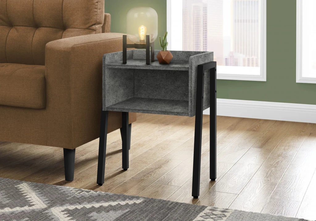 23" Black And Grey Faux Stone End Table With Shelf By Homeroots - Image 6