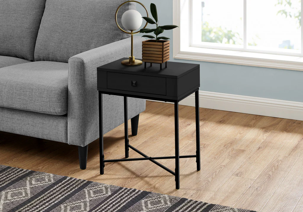 23" Black End Table With Drawer By Homeroots - Image 6